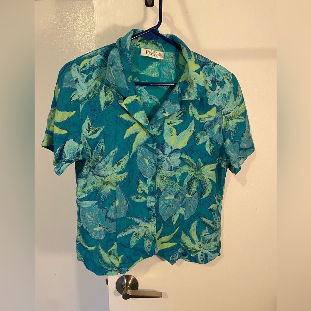 Vintage Tropical Print Button-Up Shirt